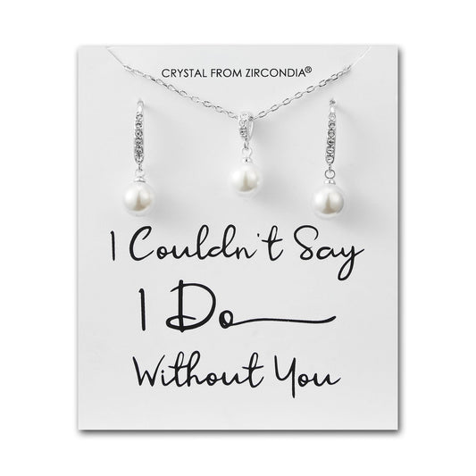 Silver Plated I Couldn't Say I Do Without You Pearl Drop Bridal Set Created with Zircondia® Crystals
