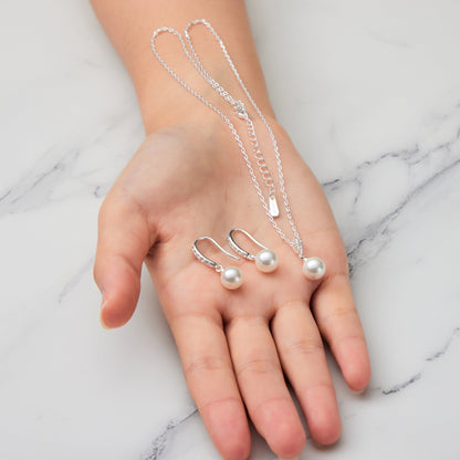 Silver Plated I Couldn't Say I Do Without You Pearl Drop Bridal Set Created with Zircondia® Crystals