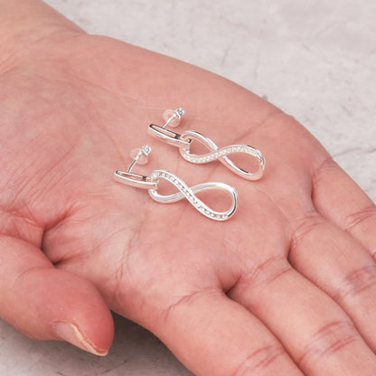 Silver Plated Infinity Drop Earrings Created with Zircondia® Crystals