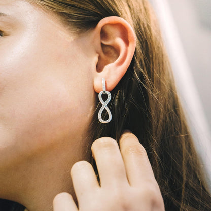 Silver Plated Infinity Drop Earrings Created with Zircondia® Crystals