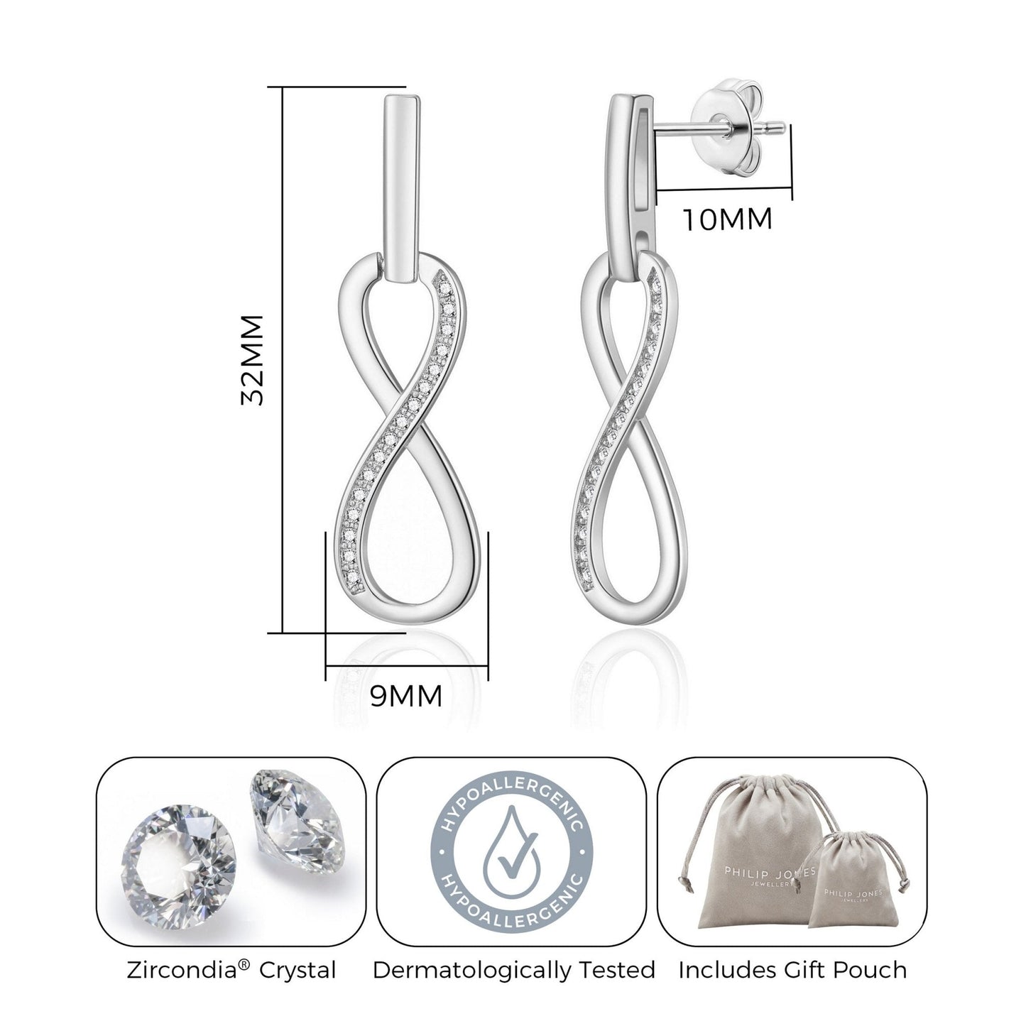 Silver Plated Infinity Drop Earrings Created with Zircondia® Crystals