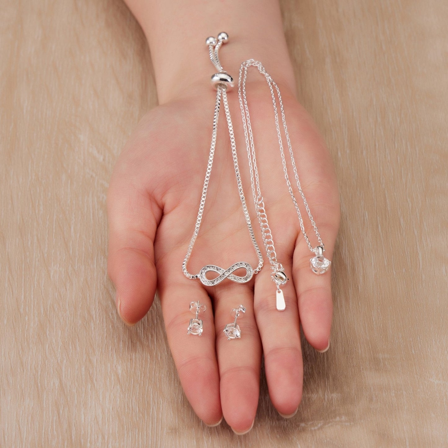 Silver Plated Infinity Friendship Set Created with Zircondia® Crystals