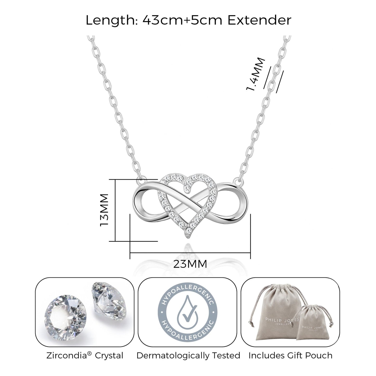 Silver Plated Infinity Heart Necklace Created with Zircondia® Crystals