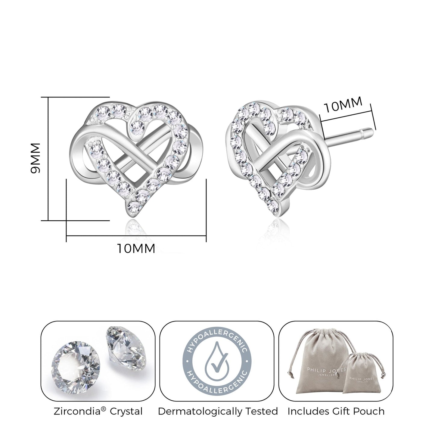 Silver Plated Infinity Heart Stud Earrings Created with Zircondia® Crystals
