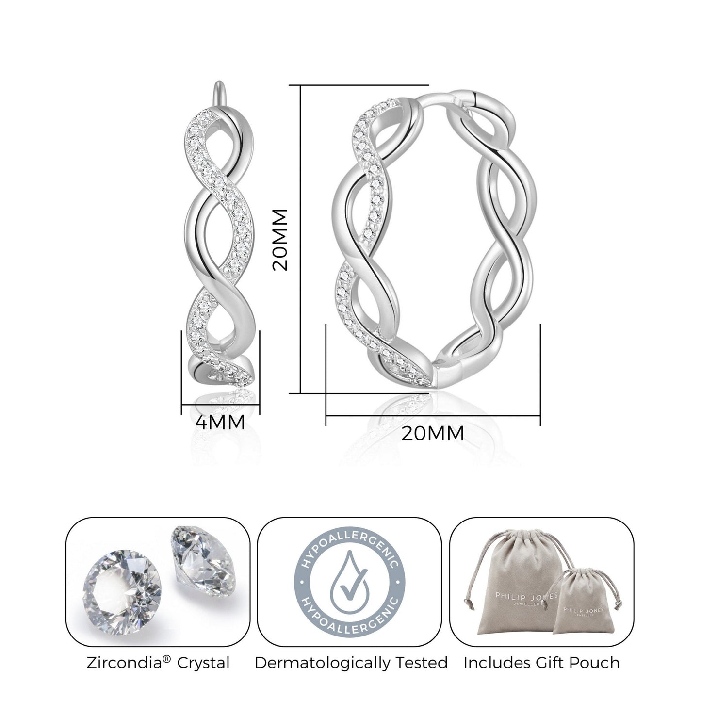 Silver Plated Infinity Hoop Earrings Created with Zircondia® Crystals