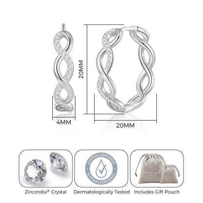 Silver Plated Infinity Hoop Earrings Created with Zircondia® Crystals