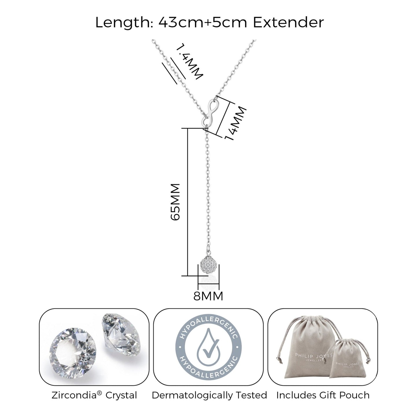 Silver Plated Infinity Lariat Necklace Created with Zircondia® Crystals