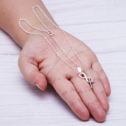 Collier lariat infini avec croix plaqué argent