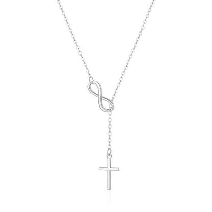 Collier lariat infini avec croix plaqué argent
