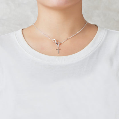 Collier lariat infini avec croix plaqué argent