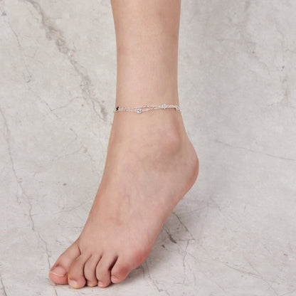 Silver Plated Layered Star Anklet Created with Zircondia® Crystals