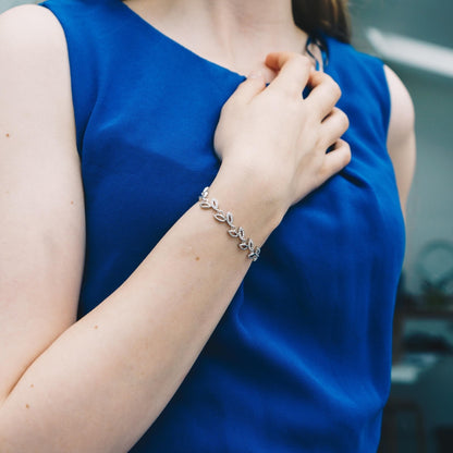 Silver Plated Leaf Bracelet Created With Crystals From Zircondia®