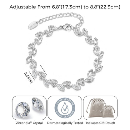Silver Plated Leaf Bracelet Created With Crystals From Zircondia®