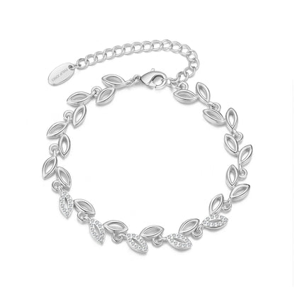 Silver Plated Leaf Bracelet Created With Crystals From Zircondia®