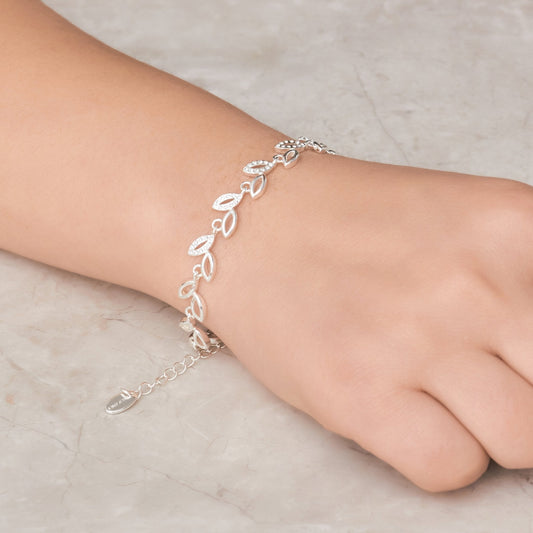 Silver Plated Leaf Bracelet Created With Crystals From Zircondia®