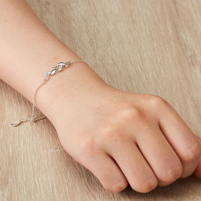 Silver Plated Leaf Chain Bracelet Created with Zircondia® Crystals