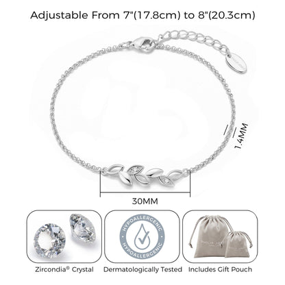 Silver Plated Leaf Chain Bracelet Created with Zircondia® Crystals