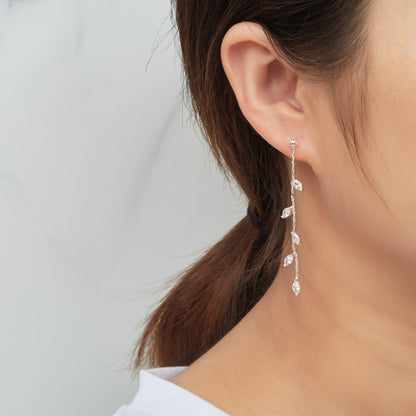 Silver Plated Leaf Dangle Earrings Created with Zircondia® Crystals