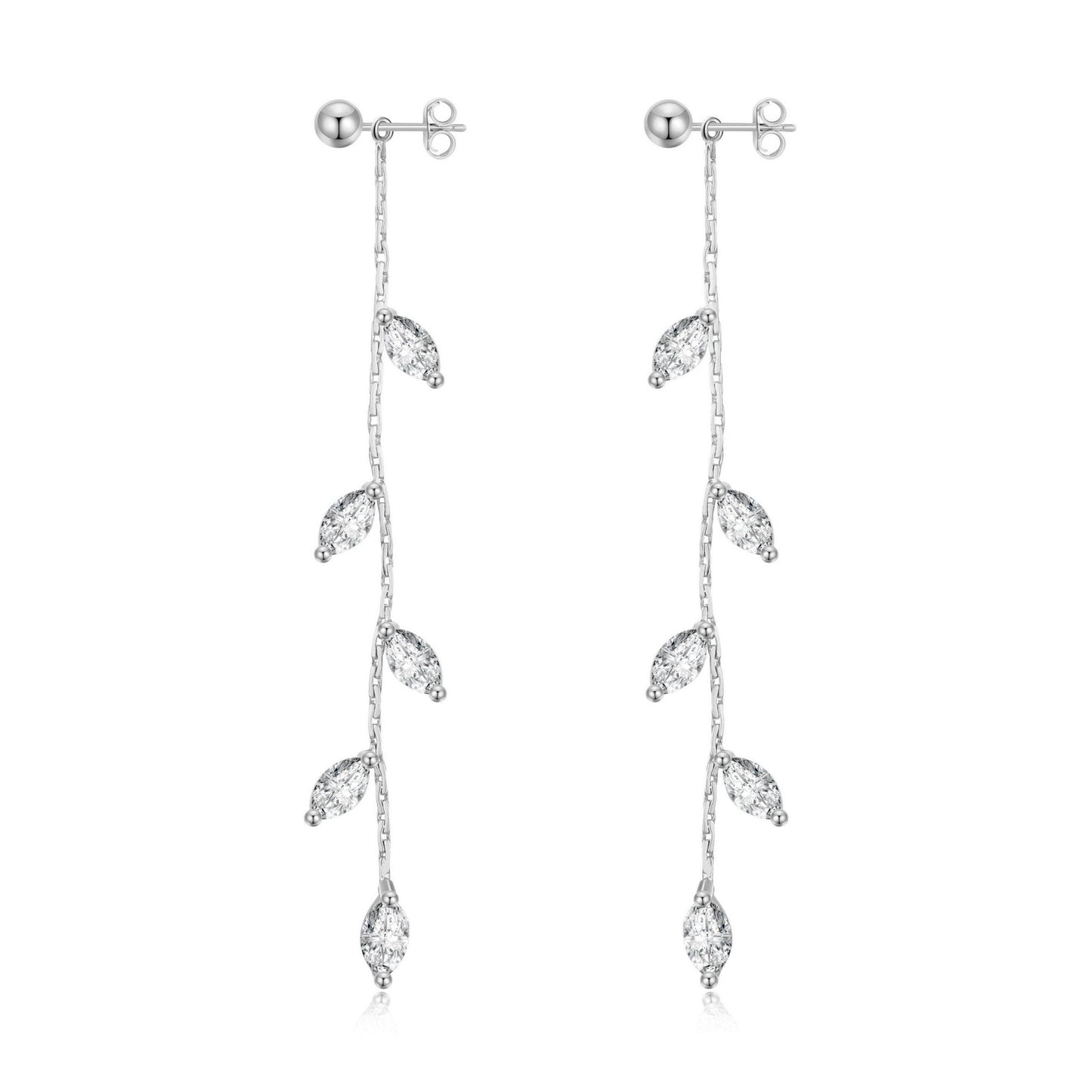 Silver Plated Leaf Dangle Earrings Created with Zircondia® Crystals