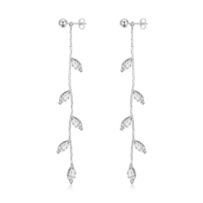 Silver Plated Leaf Dangle Earrings Created with Zircondia® Crystals