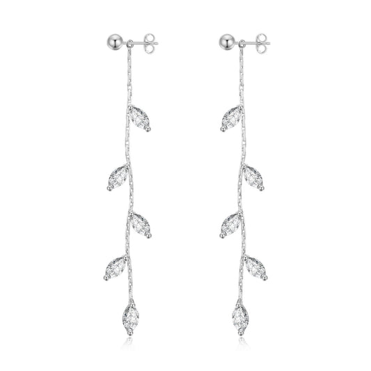 Silver Plated Leaf Dangle Earrings Created with Zircondia® Crystals