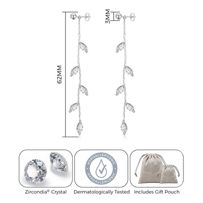 Silver Plated Leaf Dangle Earrings Created with Zircondia® Crystals