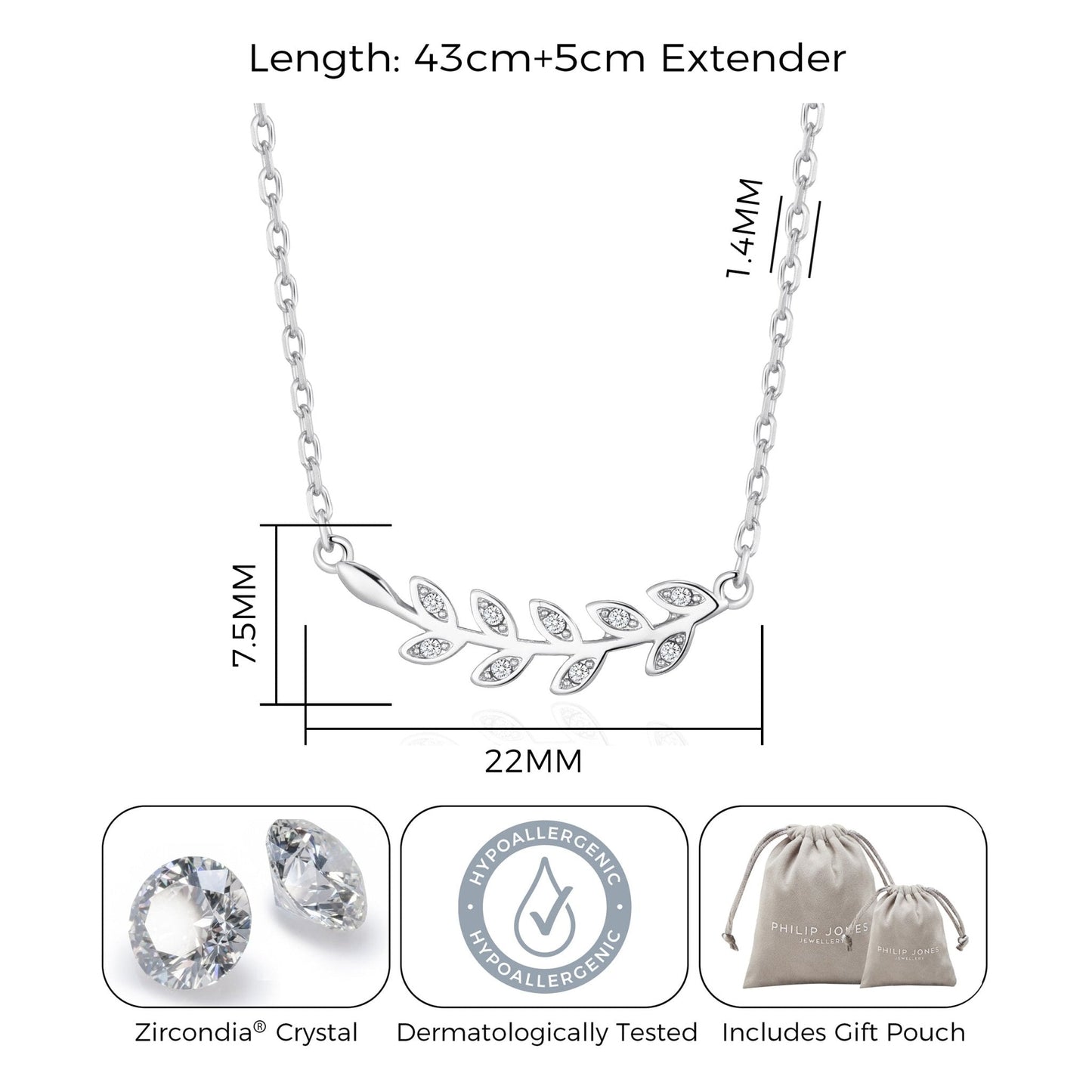 Silver Plated Leaf Necklace Created with Zircondia® Crystals