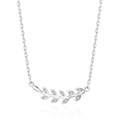 Silver Plated Leaf Necklace Created with Zircondia® Crystals