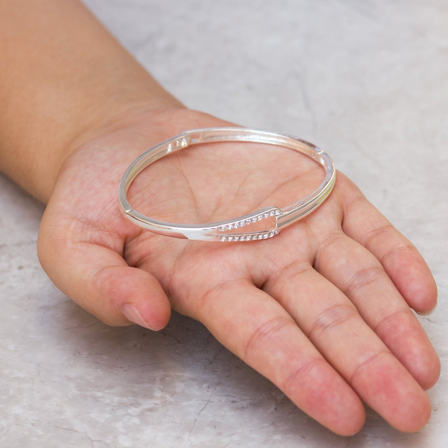Silver Plated Link Bangle Created with Zircondia® Crystals (7 Inch)