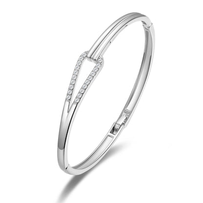 Silver Plated Link Bangle Created with Zircondia® Crystals (7 Inch)