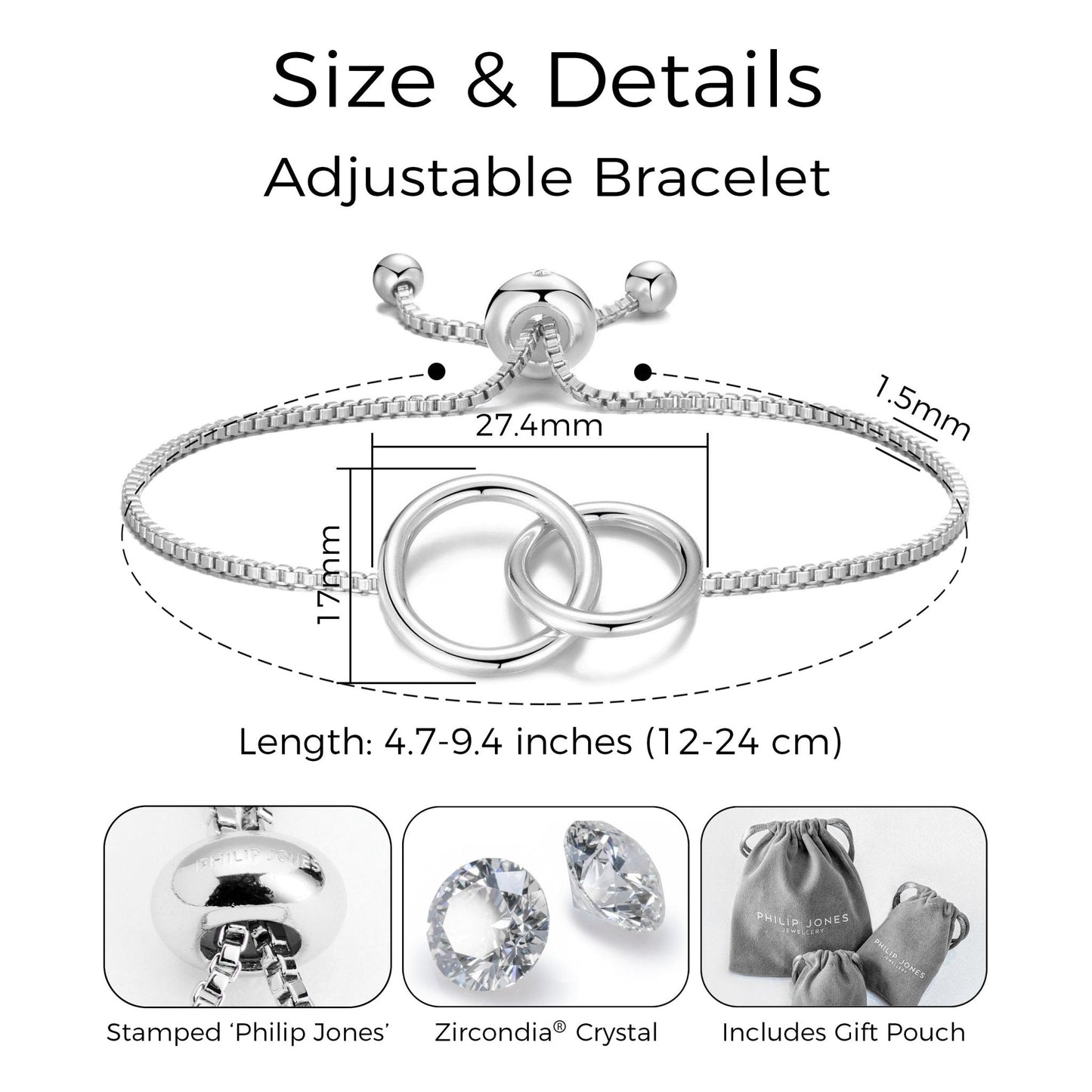 Silver Plated Link Friendship Bracelet Created with Zircondia® Crystals
