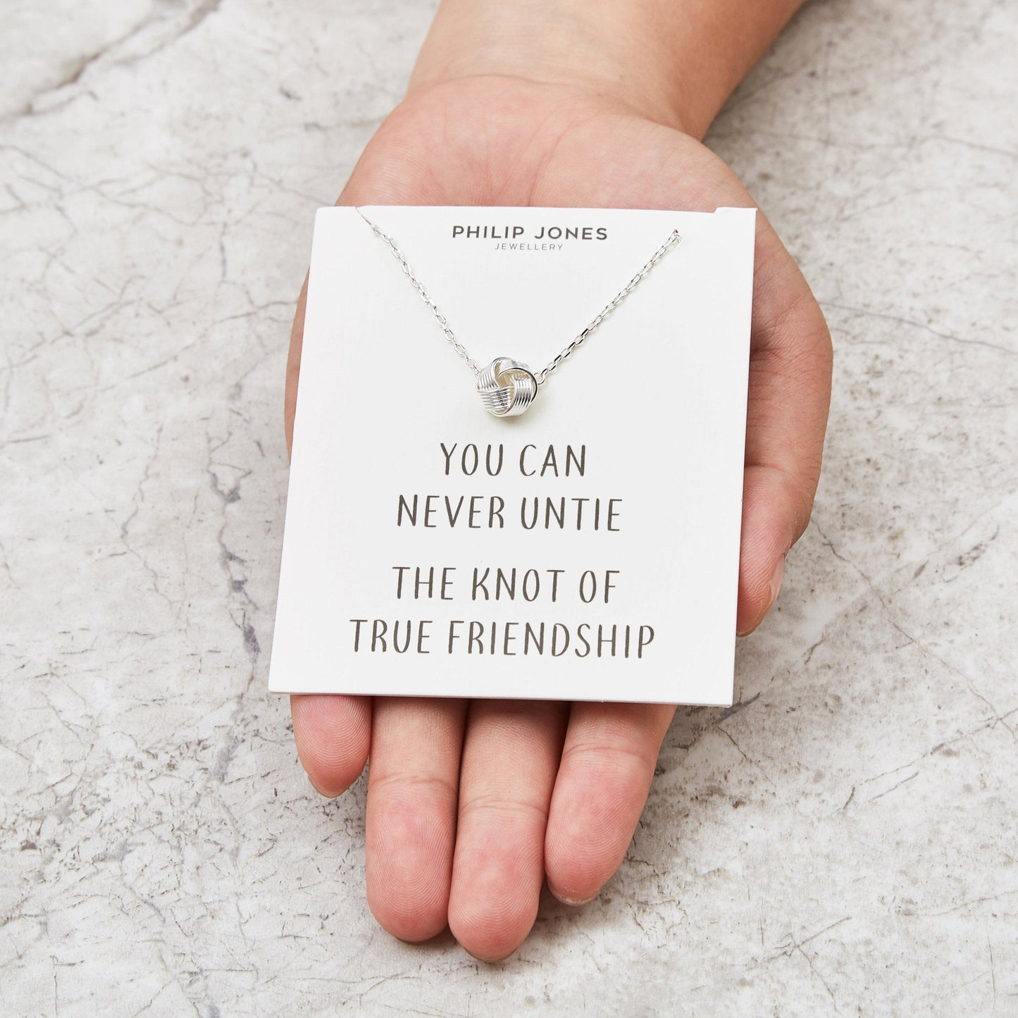 Silver Plated Love Knot Necklace with Quote Card