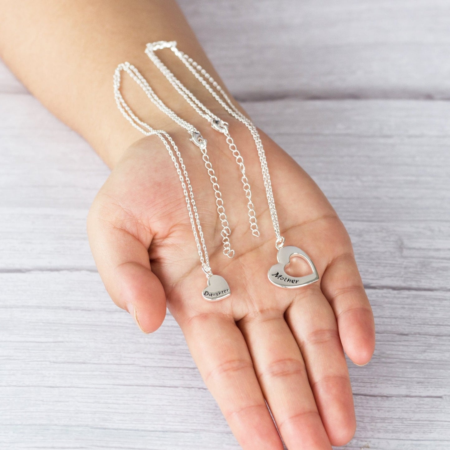 Silver Plated Mother and Daughter Necklace Set