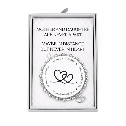 Silver Plated Mother and Daughter Quote Stretch Bracelet with Gift Box