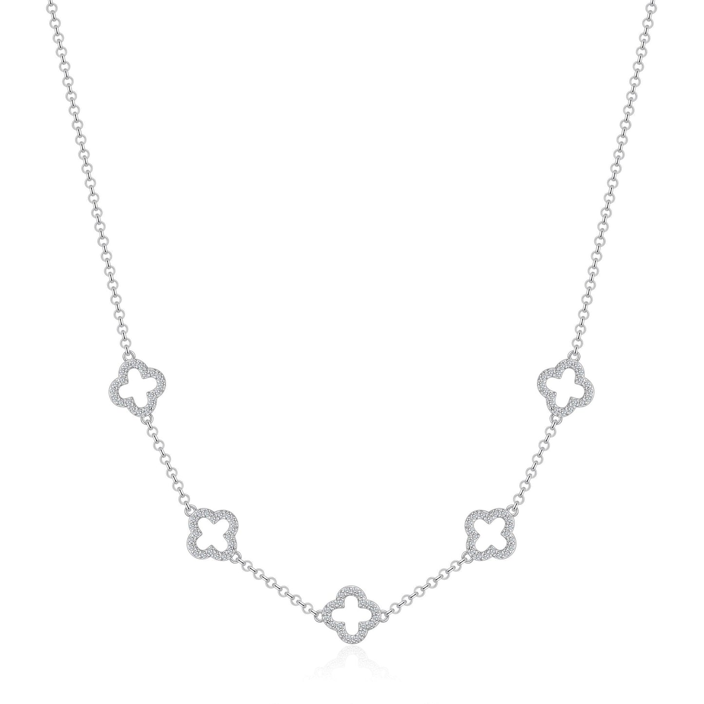 Silver Plated Multi Clover Necklace Created with Zircondia® Crystals