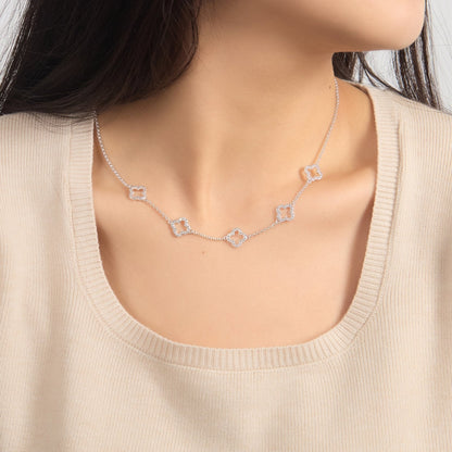 Silver Plated Multi Clover Necklace Created with Zircondia® Crystals