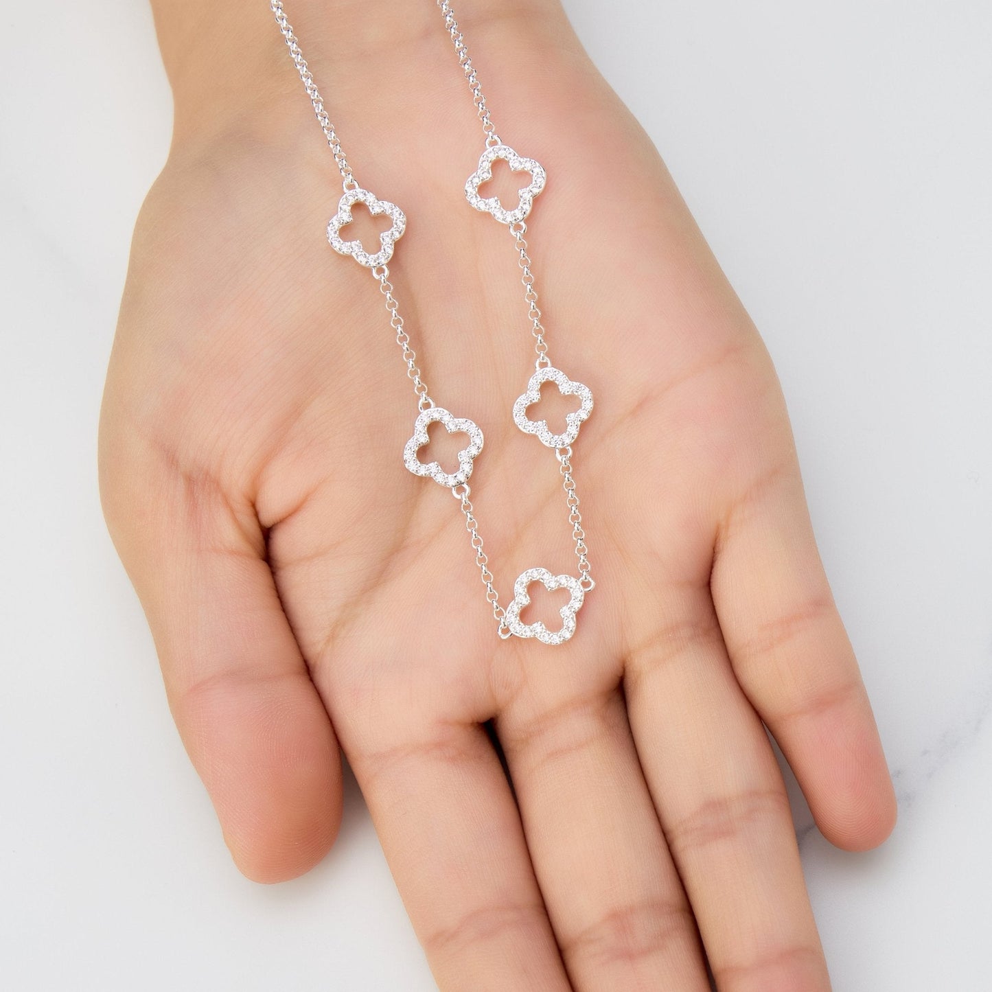 Silver Plated Multi Clover Necklace Created with Zircondia® Crystals