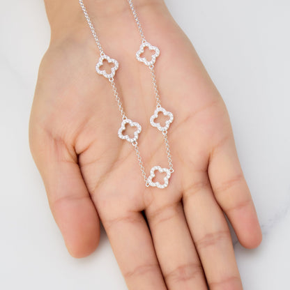 Silver Plated Multi Clover Necklace Created with Zircondia® Crystals