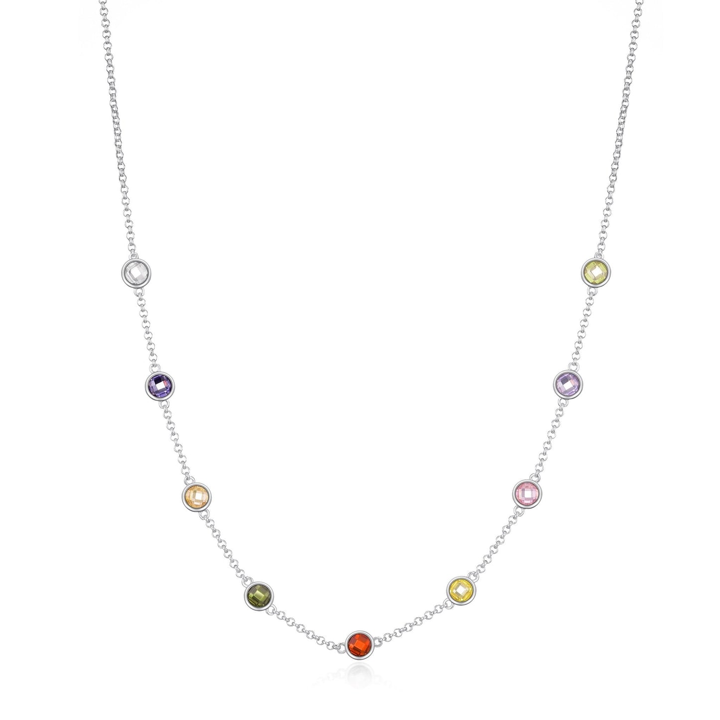 Silver Plated Multi Coloured Crystal Necklace Created with Zircondia® Crystals