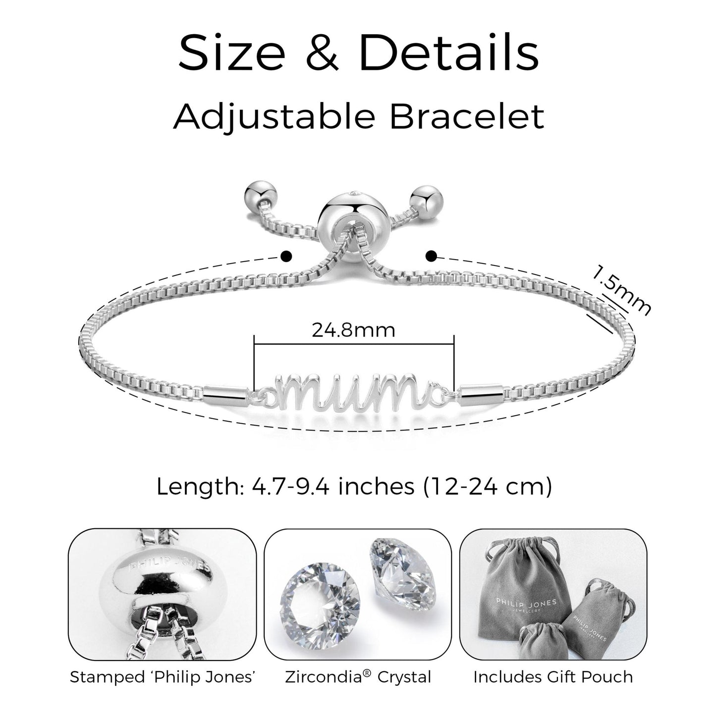Silver Plated Mum Bracelet Created with Zircondia® Crystals with Gift Box