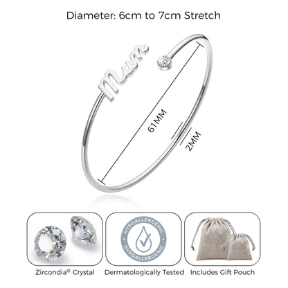 Silver Plated Mum Cuff Bangle Created with Zircondia® Crystals