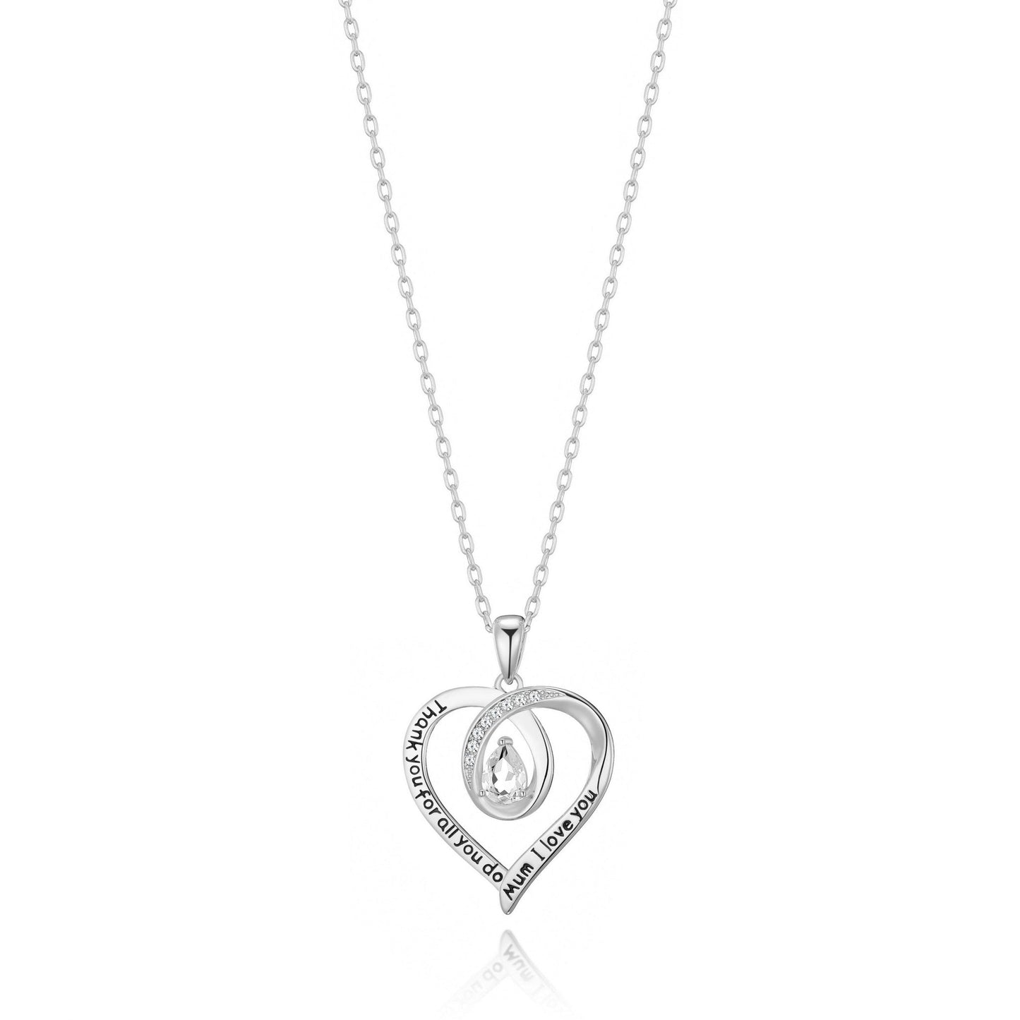 Silver Plated Mum I Love You Quote Necklace Created with Zircondia® Crystals
