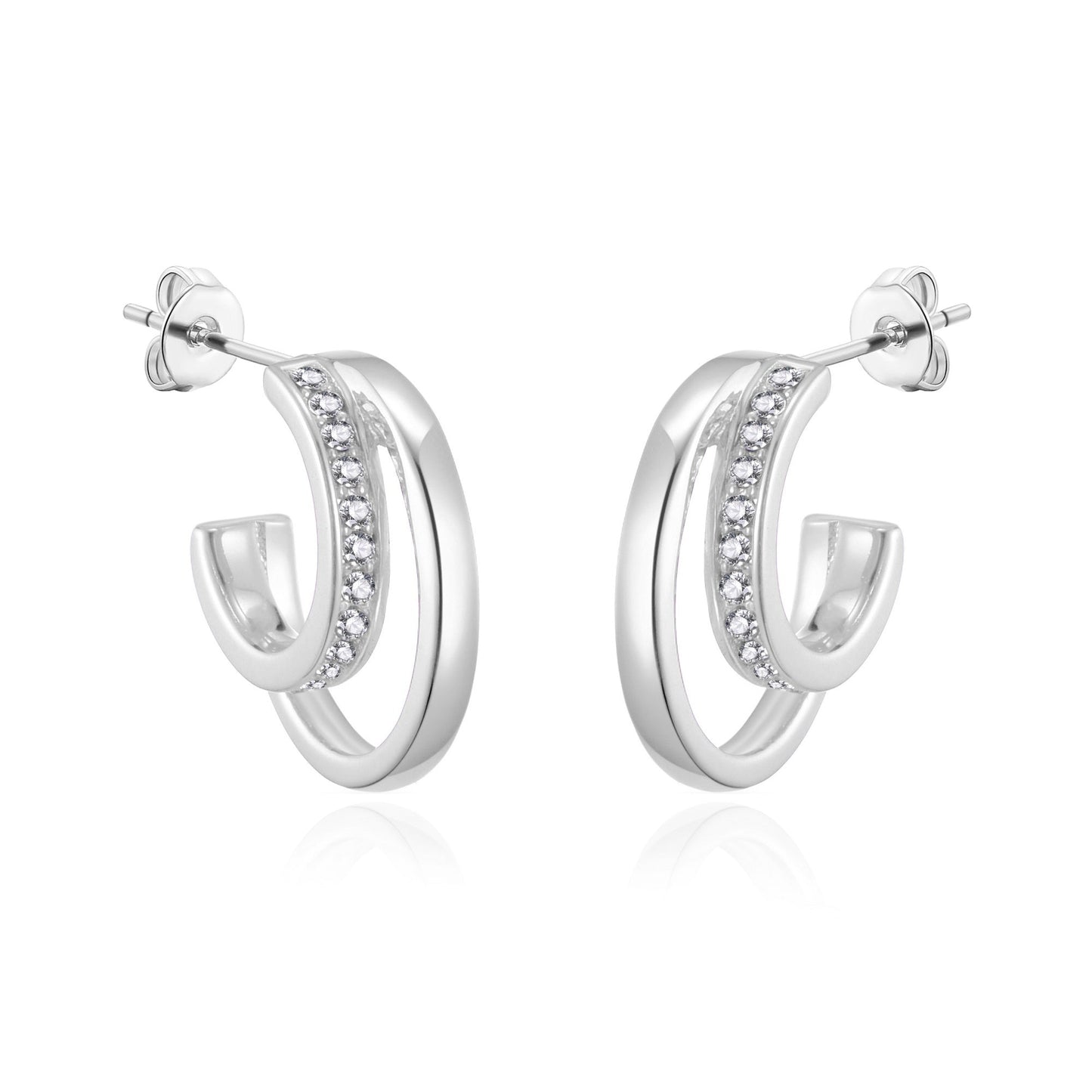Silver Plated Open Double Hoop Earrings Created With Zircondia® Crystals