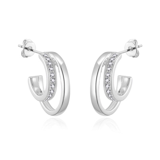 Silver Plated Open Double Hoop Earrings Created With Zircondia® Crystals
