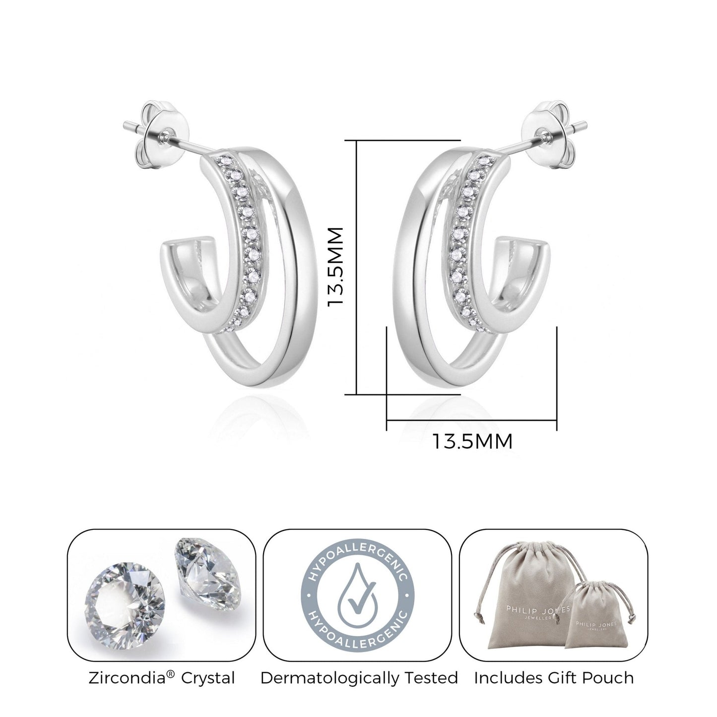 Silver Plated Open Double Hoop Earrings Created With Zircondia® Crystals