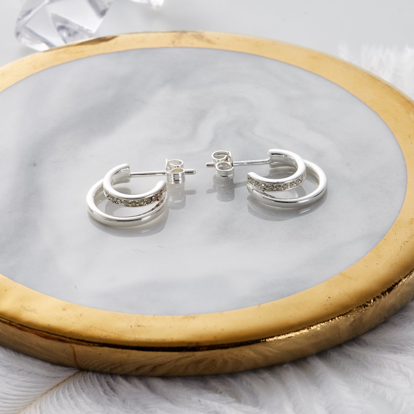 Silver Plated Open Double Hoop Earrings Created With Zircondia® Crystals