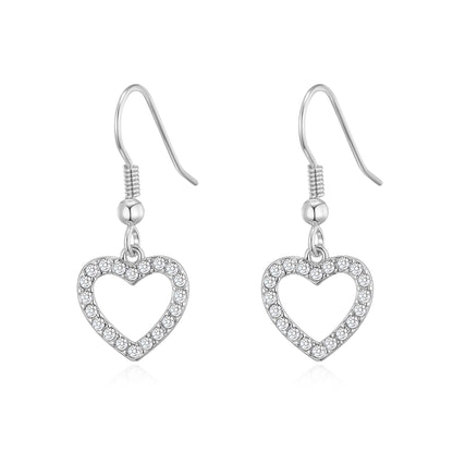 Silver Plated Open Heart Drop Earrings Created with Zircondia® Crystals