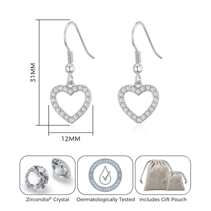 Silver Plated Open Heart Drop Earrings Created with Zircondia® Crystals