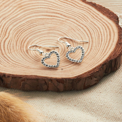 Silver Plated Open Heart Drop Earrings Created with Zircondia® Crystals