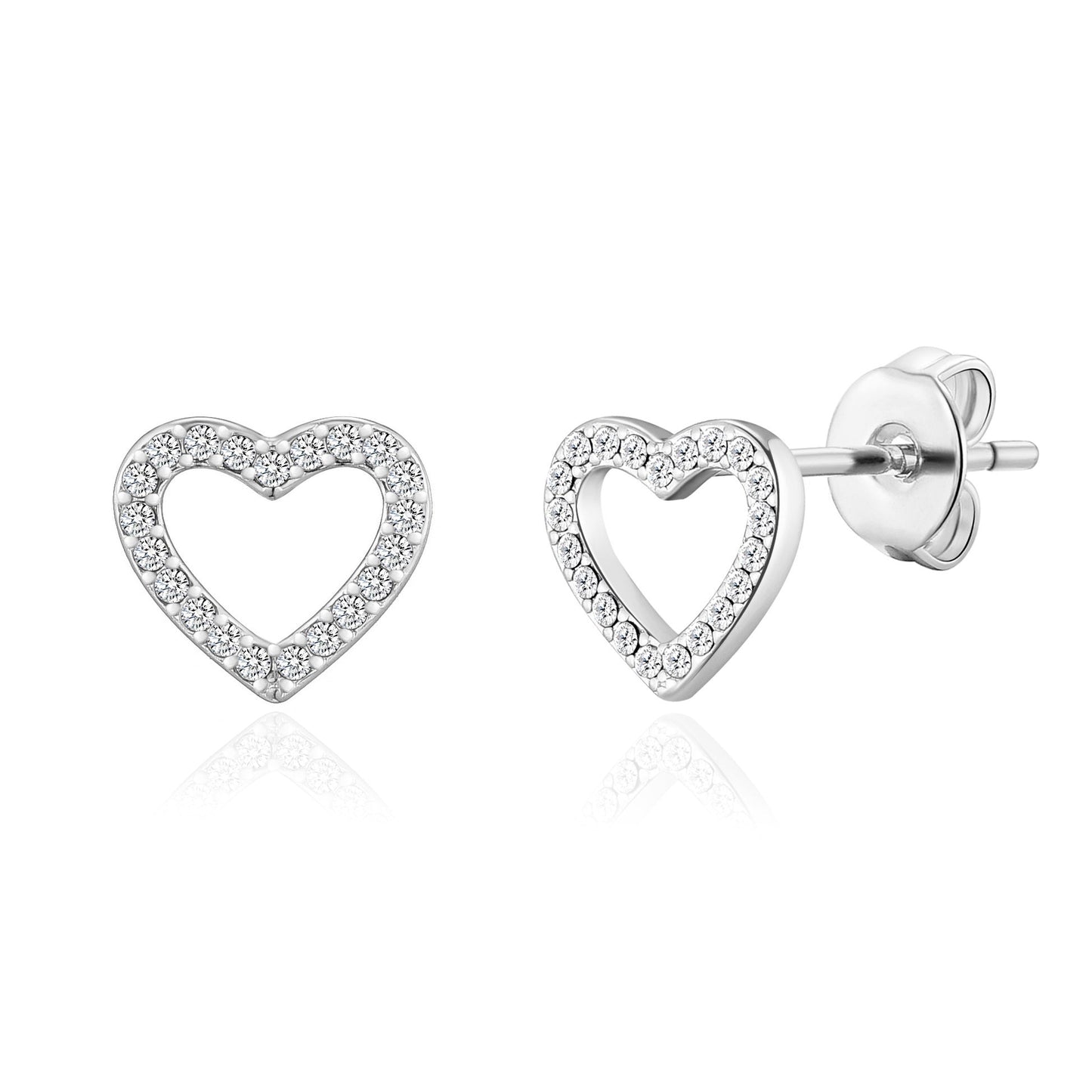 Silver Plated Open Heart Earrings Created with Zircondia® Crystals